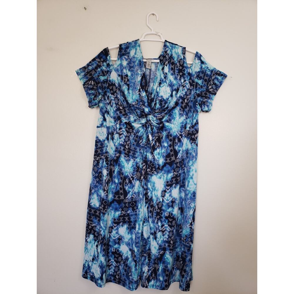 (A5) Catherines Women's Dress Size 3X Blue Cold Shoulder Twisted Front Stretch